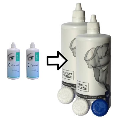 Aus Optosan Soft wird Premium Pflege All In One Hyaluron 2x360ml / 2 Behälter