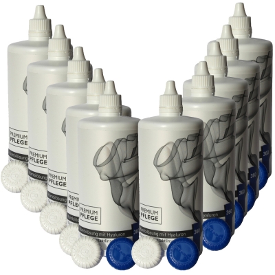 Premium Pflege Kombilösung mit Hyaluron Mega Sparpack 10 x 360ml / 10 Behälter