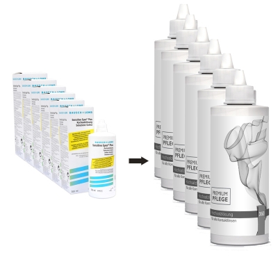 Aus Sensitive Eyes Plus - 6 x 355ml wird Premium Pflege - Kochsalzlösung Sparpack 6 x 360m