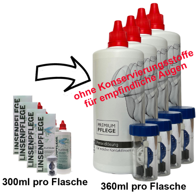 Alternative Ersatz für Linsenpflege Platinum / Premium Pflegemittel Peroxid 4x360ml/4Behälter. Mehr Inhalt 4 x 360ml statt 4x300ml.
