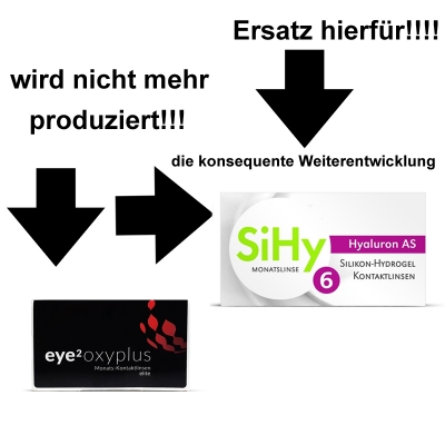 Aus eye2 Oxyplus Elite Monats Kontaktlinsen Spärisch werden SiHy Hyaluron AS 6er Pack