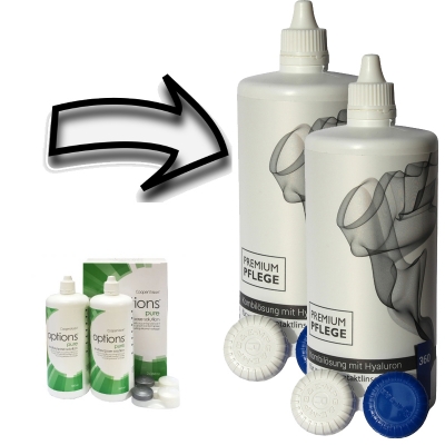 Aus Options Pure 2x360ml wird Premium Pflege Kombilösung mit Hyaluron 2x360ml