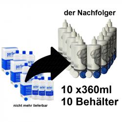 Aus Perfect Aqua Plus Kombilösung Vorratspack (MPG+E) 3 x (3x360ml) wird Premium Pflege Kombilösung mit Hyaluron 10 x 360ml / 10 Behälter
