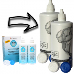Aus Menicon Menicare Soft 2x360ml wird Premium Pflege Kombilösung mit Hyaluron 2x360ml